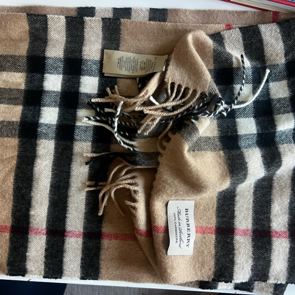 Burberry Tan and Black Cashmere Scarf